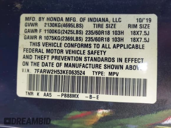 ✅ 2019 Honda CR-V EX • VIN: 7FARW2H53KE063524 • Lot: 43345391. Wystawiony na IAAI z przebiegiem 155 785 mil. Bezpłatny archiwum sprzedaży aukcyjnych z USA i szczegółowy raport historii pojazdu na DreamBid. Zdjęcie 9.
