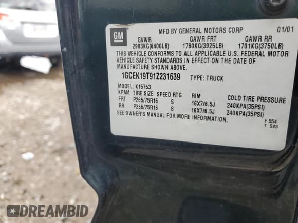 ✅ 2001 Chevrolet Silverado 1500 LT • VIN: 1GCEK19T91Z231639 • Лот: 91667835. Опубликован ранее на Copart с пробегом Не указан. Бесплатный доступ к архиву аукционных продаж из США и подробный отчёт об истории автомобиля на DreamBid. Изображение 14.