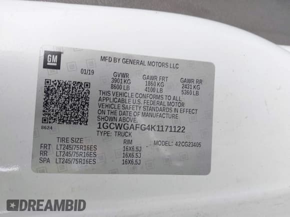 ✅ 2019 Chevrolet Express Cargo • VIN: 1GCWGAFG4K1171122 • Лот: 43169542. Опубликован ранее на IAAI с пробегом 162 303 миль. Бесплатный доступ к архиву аукционных продаж из США и подробный отчёт об истории автомобиля на DreamBid. Изображение 9.