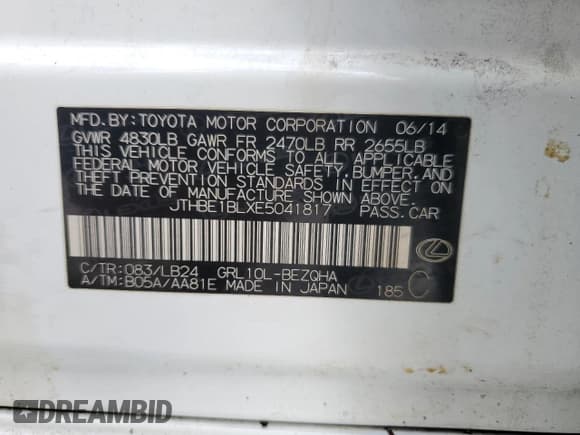 ✅ 2014 Lexus GS 350 • VIN: JTHBE1BLXE5041817 • Lot: 90886105. Wystawiony na Copart z przebiegiem 191 348 mil. Bezpłatny archiwum sprzedaży aukcyjnych z USA i szczegółowy raport historii pojazdu na DreamBid. Zdjęcie 12.