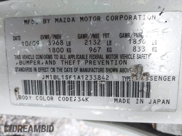 ✅ 2010 Mazda 3 i Sport • VIN: JM1BL1SF1A1233842 • Lot: 42337210. Listed on IAAI with 155,862 mi. Free auction sales archive from the USA and detailed vehicle history report at DreamBid. Image 9.