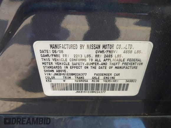 ✅ 2008 Infiniti G35 Journey • VIN: JNKBV61E08M224377 • Lot: 43785163. Listed on IAAI with 171,021 mi. Free auction sales archive from the USA and detailed vehicle history report at DreamBid. Image 9.