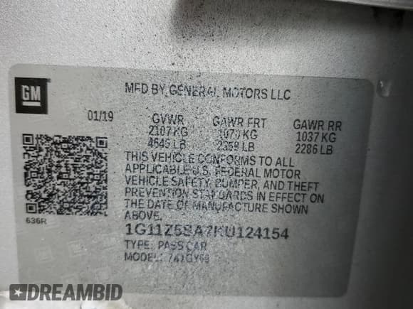 ✅ 2019 Chevrolet Impala LT • VIN: 1G11Z5SA7KU124154 • Лот: 71306184. Опубликован ранее на Copart с пробегом 156 076 миль. Бесплатный доступ к архиву аукционных продаж из США и подробный отчёт об истории автомобиля на DreamBid. Изображение 12.