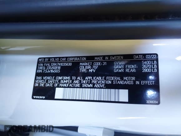 ✅ 2022 Volvo XC60 Momentum • VIN: YV4L12RK7N1035630 • Лот: 43514160. Опубликован ранее на IAAI с пробегом 90 240 миль. Бесплатный доступ к архиву аукционных продаж из США и подробный отчёт об истории автомобиля на DreamBid. Изображение 9.