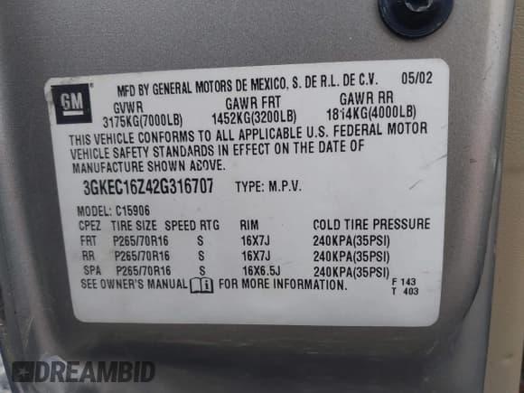 ✅ 2002 GMC Yukon XL SLE • VIN: 3GKEC16Z42G316707 • Lot: 43583368. Wystawiony na IAAI z przebiegiem 302 145 mil. Bezpłatny archiwum sprzedaży aukcyjnych z USA i szczegółowy raport historii pojazdu na DreamBid. Zdjęcie 9.