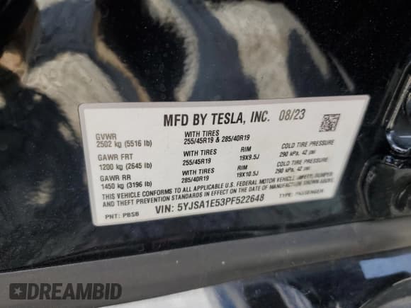 ✅ 2023 Tesla Model S • VIN: 5YJSA1E53PF522648 • Лот: 68481295. Опубликован ранее на Copart с пробегом 17 963 миль. Бесплатный доступ к архиву аукционных продаж из США и подробный отчёт об истории автомобиля на DreamBid. Изображение 12.