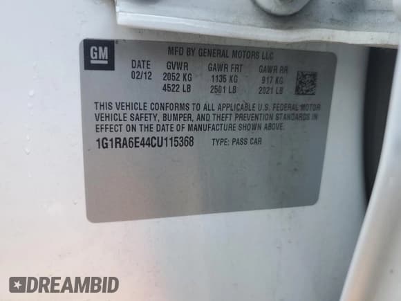 ✅ 2012 Chevrolet Volt • VIN: 1G1RA6E44CU115368 • Lot: 85955415. Wystawiony na Copart z przebiegiem Nie podano. Bezpłatny archiwum sprzedaży aukcyjnych z USA i szczegółowy raport historii pojazdu na DreamBid. Zdjęcie 12.