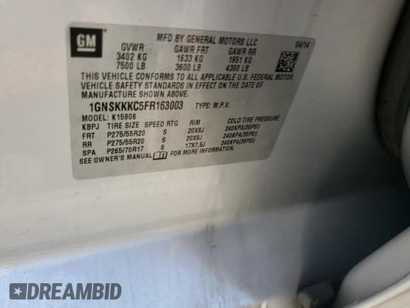 ✅ 2015 Chevrolet Suburban LTZ • VIN: 1GNSKKKC5FR163003 • Lot: 85335425. Wystawiony na Copart z przebiegiem 172 090 mil. Bezpłatny archiwum sprzedaży aukcyjnych z USA i szczegółowy raport historii pojazdu na DreamBid. Zdjęcie 13.