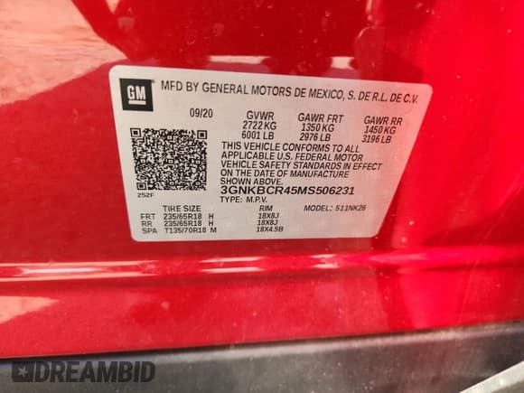 ✅ 2021 Chevrolet Blazer LT • VIN: 3GNKBCR45MS506231 • Лот: 81103955. Опубликован ранее на Copart с пробегом 49 248 миль. Бесплатный доступ к архиву аукционных продаж из США и подробный отчёт об истории автомобиля на DreamBid. Изображение 13.