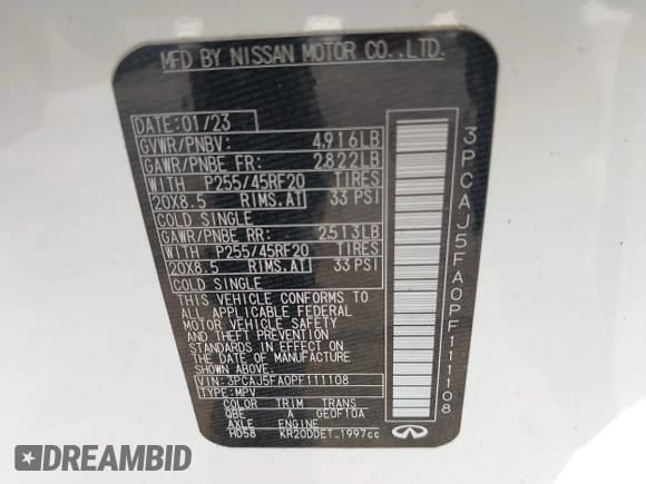 ✅ 2023 Infiniti QX50 Sport • VIN: 3PCAJ5FA0PF111108 • Lot: 41075048. Wystawiony na IAAI z przebiegiem 17 502 mil. Bezpłatny archiwum sprzedaży aukcyjnych z USA i szczegółowy raport historii pojazdu na DreamBid. Zdjęcie 9.