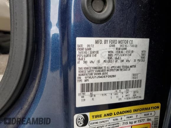 ✅ 2013 Ford Expedition XLT • VIN: 1FMJU1J54DEF09280 • Lot: 68960395. Listed on Copart with 173,614 mi. Free auction sales archive from the USA and detailed vehicle history report at DreamBid. Image 13.