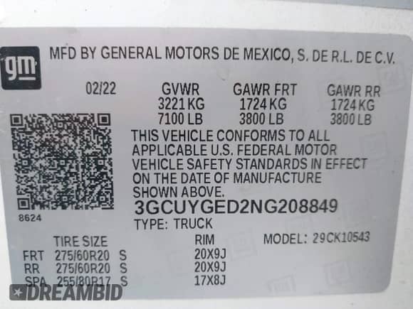 2022 Chevrolet Silverado 1500 LTZ z VIN 3GCUYGED2NG208849, wystawiony jako IAAI lot #43281095 z przebiegiem 71 268 mil mil oraz . Historia ofert i sprzedaży dostępna na DreamBid. Obrazek 9.