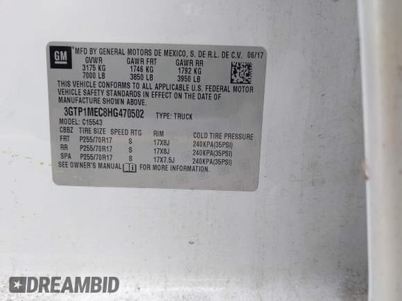 ✅ 2017 GMC Sierra 1500 SLE • VIN: 3GTP1MEC8HG470502 • Lot: 42643391. Listed on IAAI with 276,517 mi. Free auction sales archive from the USA and detailed vehicle history report at DreamBid. Image 9.