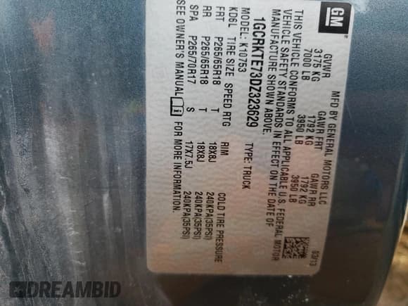 ✅ 2013 Chevrolet Silverado 1500 LTZ • VIN: 1GCRKTE73DZ323629 • Lot: 73555562. Listed on Copart with 320,976 mi. Free auction sales archive from the USA and detailed vehicle history report at DreamBid. Image 12.