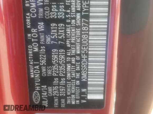 ✅ 2014 Hyundai Santa Fe Limited • VIN: KM8SRDHF5EU081877 • Лот: 92513505. Опубликован ранее на Copart с пробегом 101 478 миль. Бесплатный доступ к архиву аукционных продаж из США и подробный отчёт об истории автомобиля на DreamBid. Изображение 13.