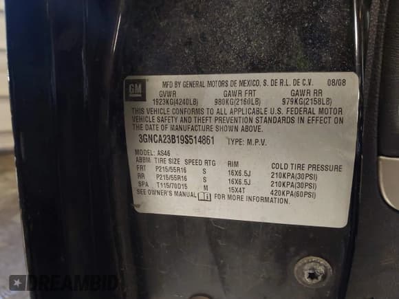 ✅ 2009 Chevrolet HHR 1LT • VIN: 3GNCA23B19S514861 • Lot: 41628116. Listed on IAAI with 160,034 mi. Free auction sales archive from the USA and detailed vehicle history report at DreamBid. Image 9.