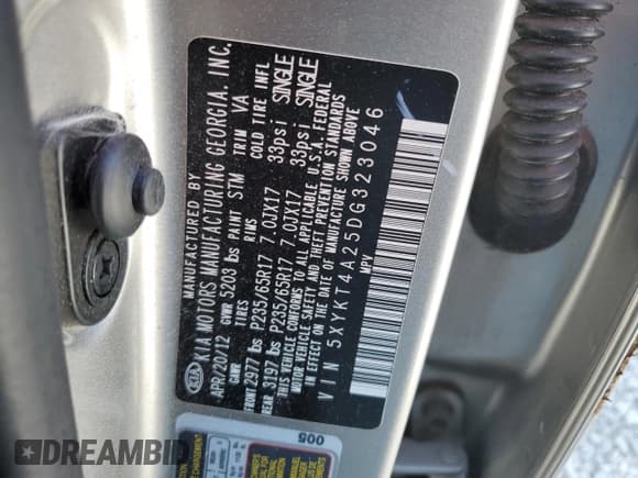 ✅ 2013 Kia Sorento LX • VIN: 5XYKT4A25DG323046 • Лот: 81208655. Опубликован ранее на Copart с пробегом 107 796 миль. Бесплатный доступ к архиву аукционных продаж из США и подробный отчёт об истории автомобиля на DreamBid. Изображение 13.