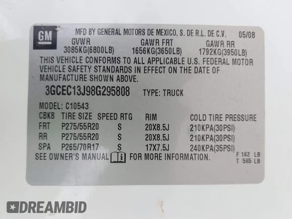 ✅ 2008 Chevrolet Silverado 1500 1LT • VIN: 3GCEC13J98G295808 • Lot: 43534433. Wystawiony na IAAI z przebiegiem 285 031 mil. Bezpłatny archiwum sprzedaży aukcyjnych z USA i szczegółowy raport historii pojazdu na DreamBid. Zdjęcie 9.