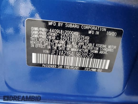 ✅ 2020 Subaru WRX STI Limited • VIN: JF1VA2Y64L9828520 • Лот: 53547365. Опубликован ранее на Copart с пробегом 34 272 миль. Бесплатный доступ к архиву аукционных продаж из США и подробный отчёт об истории автомобиля на DreamBid. Изображение 15.
