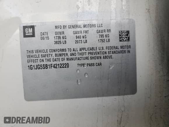 2015 Chevrolet Sonic RS с VIN 1G1JG5SB1F4212220, выставлен на аукционе Copart как лот 86575644 с пробегом 79 876 миль миль и Списание • Salvage title. История ставок и продаж доступна на DreamBid. Изображение 14.