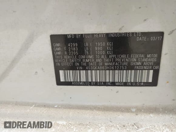 ✅ 2017 Subaru Impreza Premium • VIN: 4S3GKAB63H3612753 • Lot: 43479359. Listed on IAAI with Not provided. Free auction sales archive from the USA and detailed vehicle history report at DreamBid. Image 9.