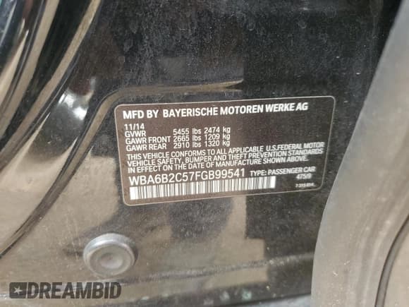 ✅ 2015 BMW 6 Series 650i • VIN: WBA6B2C57FGB99541 • Lot: 56125565. Wystawiony na Copart z przebiegiem 170 832 mil. Bezpłatny archiwum sprzedaży aukcyjnych z USA i szczegółowy raport historii pojazdu na DreamBid. Zdjęcie 12.