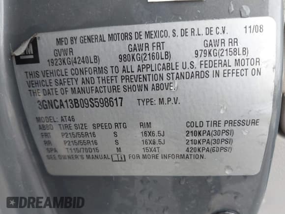 ✅ 2009 Chevrolet HHR LS • VIN: 3GNCA13B09S598617 • Lot: 41499582. Listed on IAAI with 141,788 mi. Free auction sales archive from the USA and detailed vehicle history report at DreamBid. Image 9.
