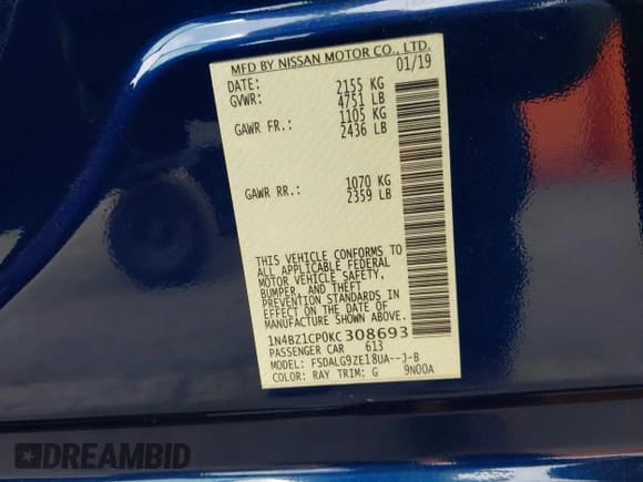 ✅ 2019 Nissan LEAF SL Plus • VIN: 1N4BZ1CP0KC308693 • Лот: 42170372. Опубликован ранее на IAAI с пробегом 72 166 миль. Бесплатный доступ к архиву аукционных продаж из США и подробный отчёт об истории автомобиля на DreamBid. Изображение 9.