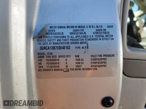 ✅ 2009 Chevrolet HHR LS • VIN: 3GNCA13B79S646162 • Лот: 47663045. Опубликован ранее на Copart с пробегом 159 738 миль. Бесплатный доступ к архиву аукционных продаж из США и подробный отчёт об истории автомобиля на DreamBid. Изображение 12.