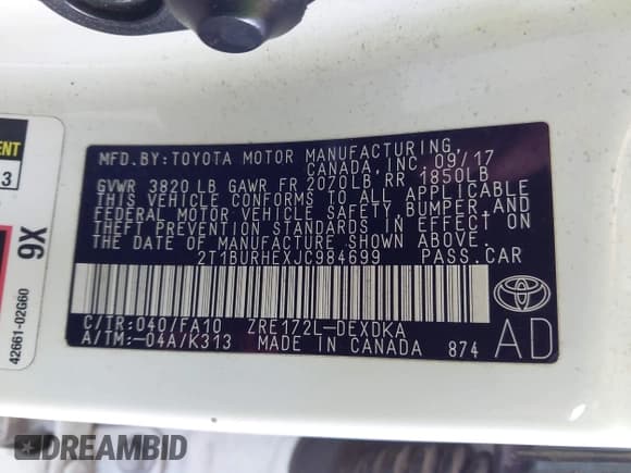 ✅ 2018 Toyota Corolla LE • VIN: 2T1BURHEXJC984699 • Lot: 43278927. Wystawiony na IAAI z przebiegiem 75 407 mil. Bezpłatny archiwum sprzedaży aukcyjnych z USA i szczegółowy raport historii pojazdu na DreamBid. Zdjęcie 9.