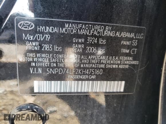 ✅ 2019 Hyundai Elantra SE • VIN: 5NPD74LF2KH475160 • Lot: 71840075. Listed on Copart with 118,091 mi. Free auction sales archive from the USA and detailed vehicle history report at DreamBid. Image 12.