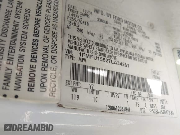 ✅ 2007 Ford Expedition XLT • VIN: 1FMFU15527LA34261 • Lot: 43204652. Wystawiony na IAAI z przebiegiem 225 327 mil. Bezpłatny archiwum sprzedaży aukcyjnych z USA i szczegółowy raport historii pojazdu na DreamBid. Zdjęcie 9.