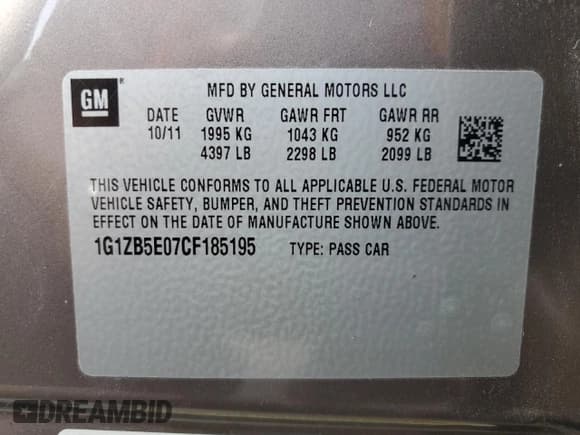 ✅ 2012 Chevrolet Malibu 1LS • VIN: 1G1ZB5E07CF185195 • Lot: 79741894. Listed on Copart with 126,140 mi. Free auction sales archive from the USA and detailed vehicle history report at DreamBid. Image 14.