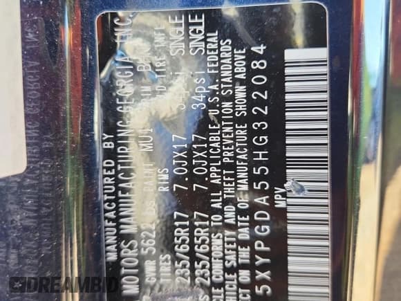 ✅ 2017 Kia Sorento LX • VIN: 5XYPGDA55HG322084 • Lot: 91095705. Listed on Copart with 126,624 mi. Free auction sales archive from the USA and detailed vehicle history report at DreamBid. Image 13.