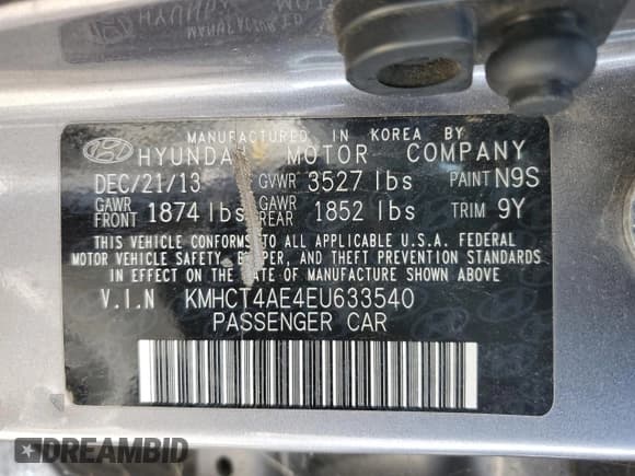 ✅ 2014 Hyundai Accent GLS • VIN: KMHCT4AE4EU633540 • Lot: 73997104. Wystawiony na Copart z przebiegiem Nie podano. Bezpłatny archiwum sprzedaży aukcyjnych z USA i szczegółowy raport historii pojazdu na DreamBid. Zdjęcie 13.