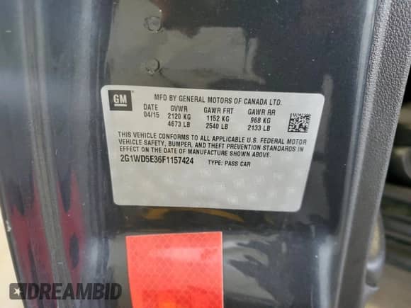 2015 Chevrolet Impala Police Police z VIN 2G1WD5E36F1157424, wystawiony jako Copart lot #62017755 z przebiegiem 185 746 mil mil oraz Szkoda całkowita • Salvage title. Historia ofert i sprzedaży dostępna na DreamBid. Obrazek 12.