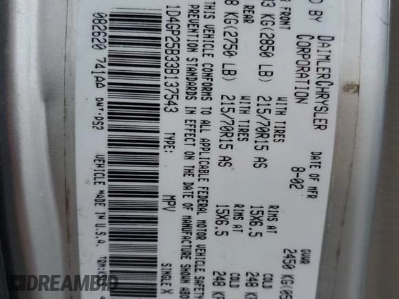 ✅ 2003 Dodge Caravan SE • VIN: 1D4GP25B33B137543 • Lot: 48171565. Wystawiony na Copart z przebiegiem 288 536 mil. Bezpłatny archiwum sprzedaży aukcyjnych z USA i szczegółowy raport historii pojazdu na DreamBid. Zdjęcie 13.