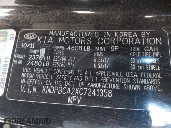 ✅ 2012 Kia Sportage LX • VIN: KNDPBCA2XC7241358 • Lot: 43808355. Listed on IAAI with 207,005 mi. Free auction sales archive from the USA and detailed vehicle history report at DreamBid. Image 9.