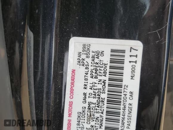 ✅ 1998 Mitsubishi 3000GT • VIN: JA3AM44H4WY004772 • Lot: 44151245. Listed on Copart with 51,090 mi. Free auction sales archive from the USA and detailed vehicle history report at DreamBid. Image 12.