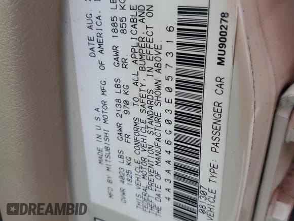 ✅ 2003 Mitsubishi Galant ES • VIN: 4A3AA46G03E057316 • Lot: 75343114. Wystawiony na Copart z przebiegiem Nie podano. Bezpłatny archiwum sprzedaży aukcyjnych z USA i szczegółowy raport historii pojazdu na DreamBid. Zdjęcie 13.