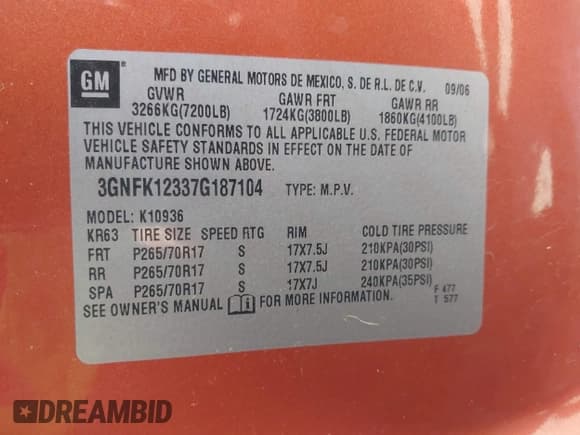 ✅ 2007 Chevrolet Avalanche LTZ • VIN: 3GNFK12337G187104 • Lot: 42709132. Listed on IAAI with 123,120 mi. Free auction sales archive from the USA and detailed vehicle history report at DreamBid. Image 9.