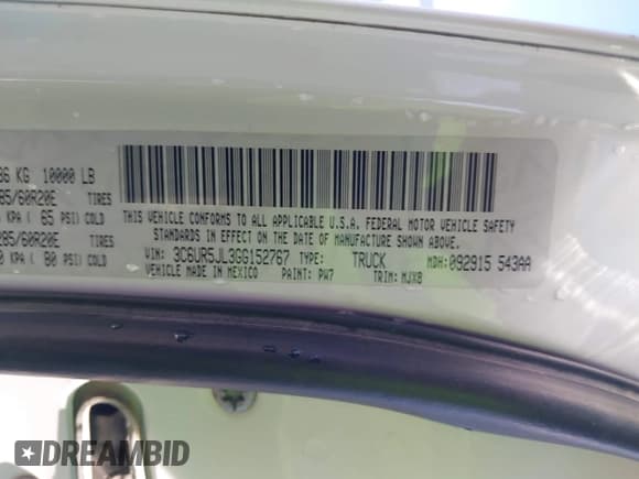 ✅ 2016 Ram 2500 Big Horn • VIN: 3C6UR5JL3GG152767 • Lot: 43445187. Listed on IAAI with 182,006 mi. Free auction sales archive from the USA and detailed vehicle history report at DreamBid. Image 9.