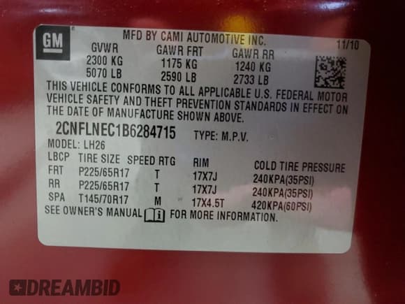 ✅ 2011 Chevrolet Equinox 2LT • VIN: 2CNFLNEC1B6284715 • Лот: 85544255. Опубликован ранее на Copart с пробегом 185 880 миль. Бесплатный доступ к архиву аукционных продаж из США и подробный отчёт об истории автомобиля на DreamBid. Изображение 13.