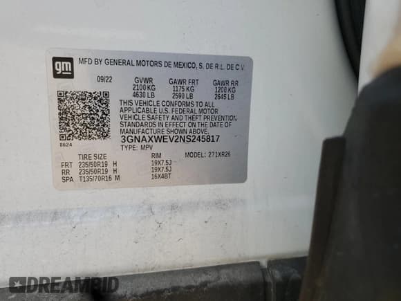 ✅ 2022 Chevrolet Equinox RS • VIN: 3GNAXWEV2NS245817 • Lot: 87185705. Listed on Copart with 36,791 mi. Free auction sales archive from the USA and detailed vehicle history report at DreamBid. Image 12.