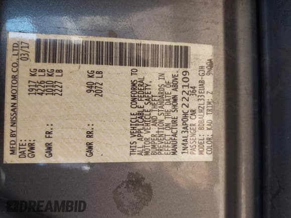 ✅ 2017 Nissan Altima SL • VIN: 1N4AL3AP0HC222109 • Лот: 43837304. Опубликован ранее на IAAI с пробегом 135 983 миль. Бесплатный доступ к архиву аукционных продаж из США и подробный отчёт об истории автомобиля на DreamBid. Изображение 9.