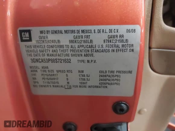 ✅ 2008 Chevrolet HHR LT • VIN: 3GNCA53P88S721632 • Lot: 41469618. Listed on IAAI with Not provided. Free auction sales archive from the USA and detailed vehicle history report at DreamBid. Image 9.