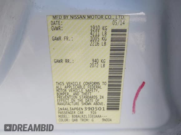 ✅ 2014 Nissan Altima S • VIN: 1N4AL3AP6EN390501 • Лот: 43325760. Опубликован ранее на IAAI с пробегом 118 377 миль. Бесплатный доступ к архиву аукционных продаж из США и подробный отчёт об истории автомобиля на DreamBid. Изображение 9.