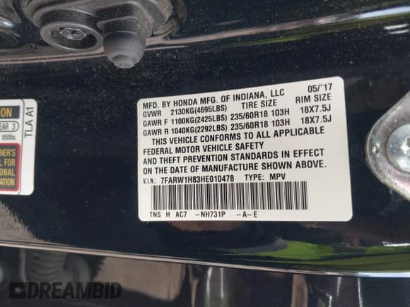 ✅ 2017 Honda CR-V EX-L • VIN: 7FARW1H83HE010478 • Lot: 43568144. Listed on IAAI with 102,298 mi. Free auction sales archive from the USA and detailed vehicle history report at DreamBid. Image 9.