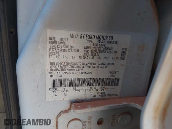 ✅ 2015 Ford F-250 Lariat • VIN: 1FT7W2BT7FED15289 • Лот: 43449198. Опубликован ранее на IAAI с пробегом 141 810 миль. Бесплатный доступ к архиву аукционных продаж из США и подробный отчёт об истории автомобиля на DreamBid. Изображение 9.