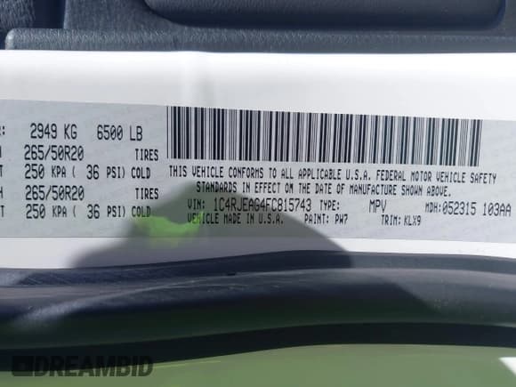 ✅ 2015 Jeep Grand Cherokee Altitude • VIN: 1C4RJEAG4FC815743 • Lot: 41815095. Wystawiony na IAAI z przebiegiem 106 867 mil. Bezpłatny archiwum sprzedaży aukcyjnych z USA i szczegółowy raport historii pojazdu na DreamBid. Zdjęcie 9.